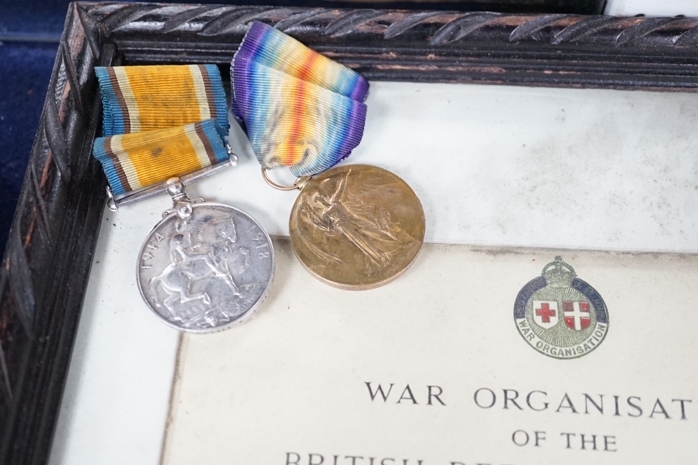 WWI medals - a pair to 254774. PTE. 1 . A.Tilley. RAF, a trio to J.12326 J.T.W.J. Wooding. A.B. R.N., A war organisation of the British Red Cross Society presentation certificate and other medals